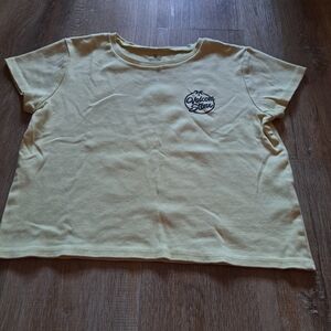 Volcom Yellow T-Shirt Black Logo 100% Cotton Women's Cropped Shirt Size Large